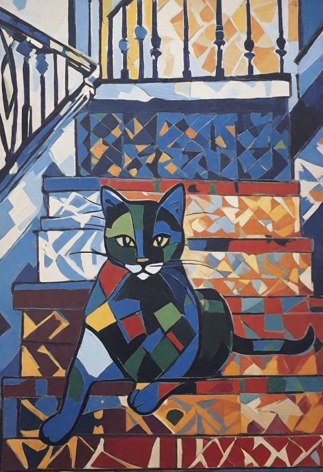 AI Cat on the Stairs by Matisse ArtistAnnAI Blipfoto